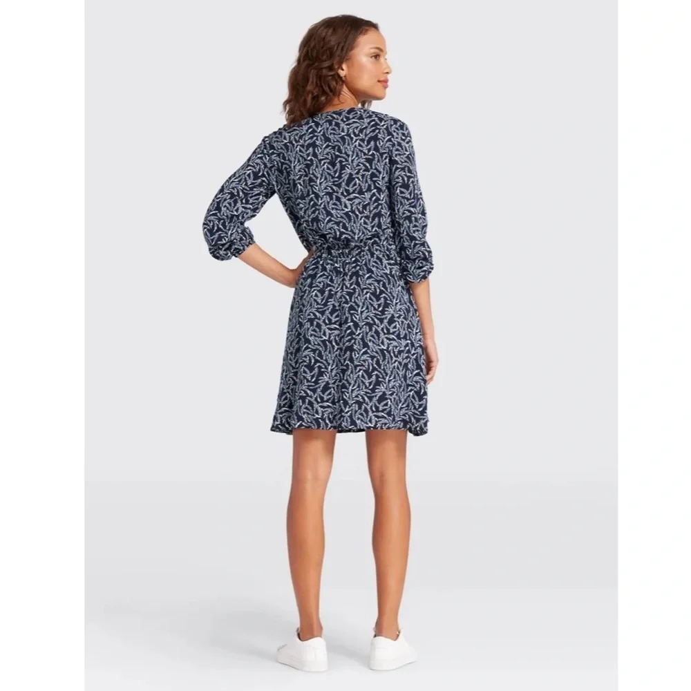 Draper James 6 Blue Fern Print Long Sleeve Peasant Blouson Dress‎ Mini